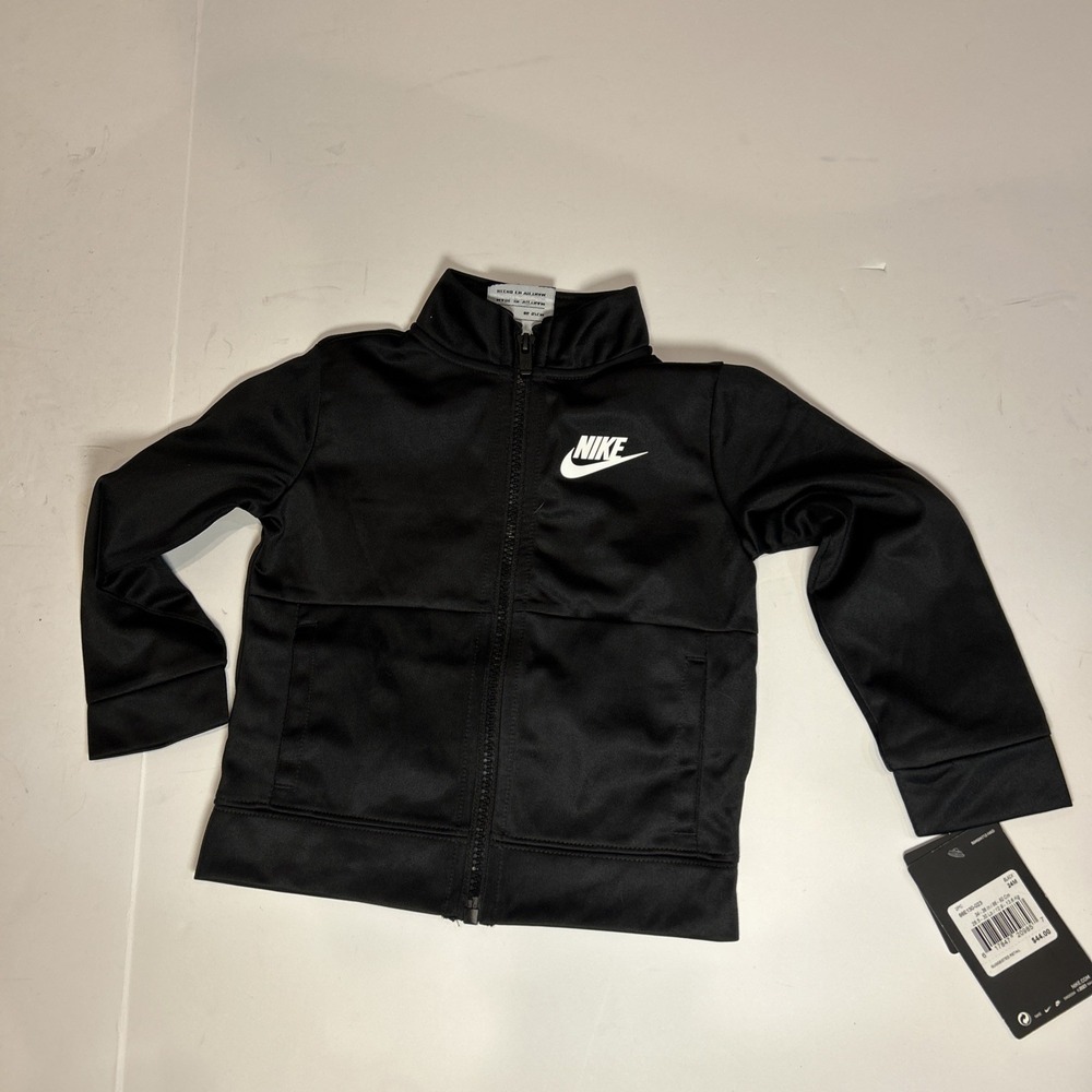 NWT Nike Boy's Full Zip Front Track Suit Jacket Black white logo‎ 24 Months